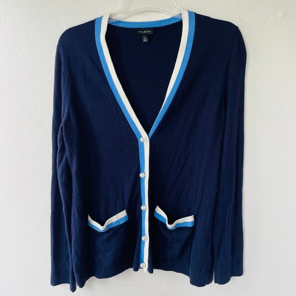 Talbots Size M Pearl Buttons Navy Blue Sweater size M - Picture 11 of 11